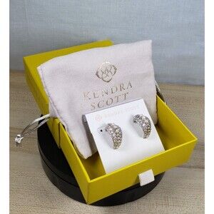 Kendra Scott Krista Half Hoop in Rhod White Pearl & Crystal Pavé Earrings